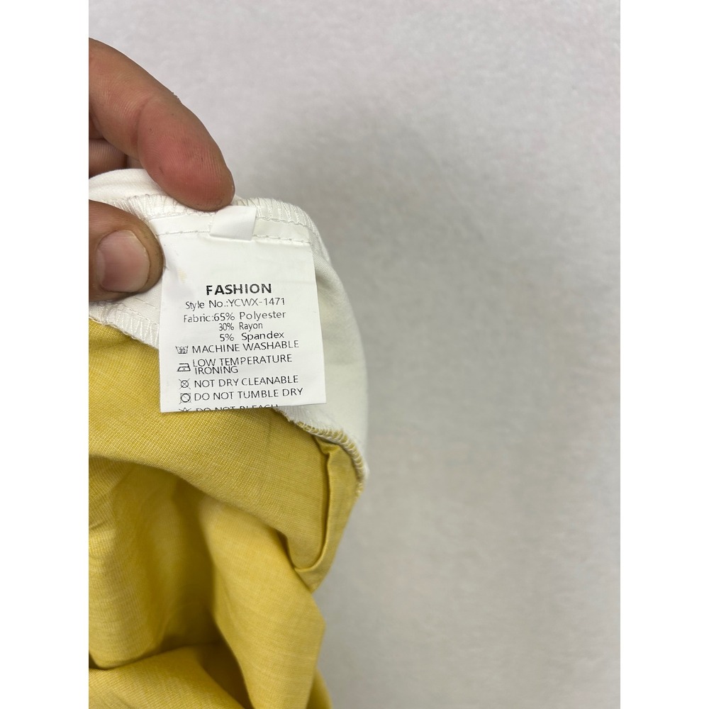 Fashion Clothing Sleeveless Midi Dress Mustard Yellow White Paneled Round Neck S - Picture 6 of 10